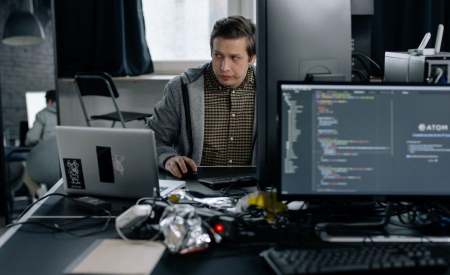 Software developer working at a code editor
