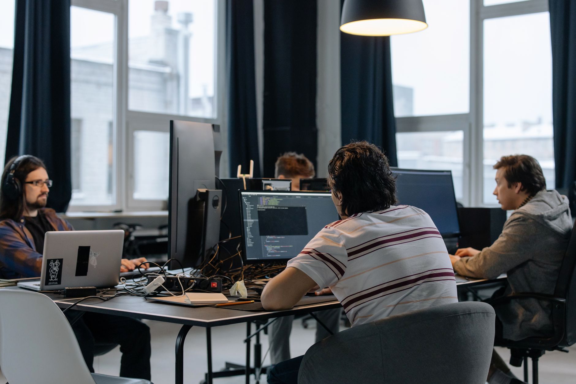 Development team working together in an office